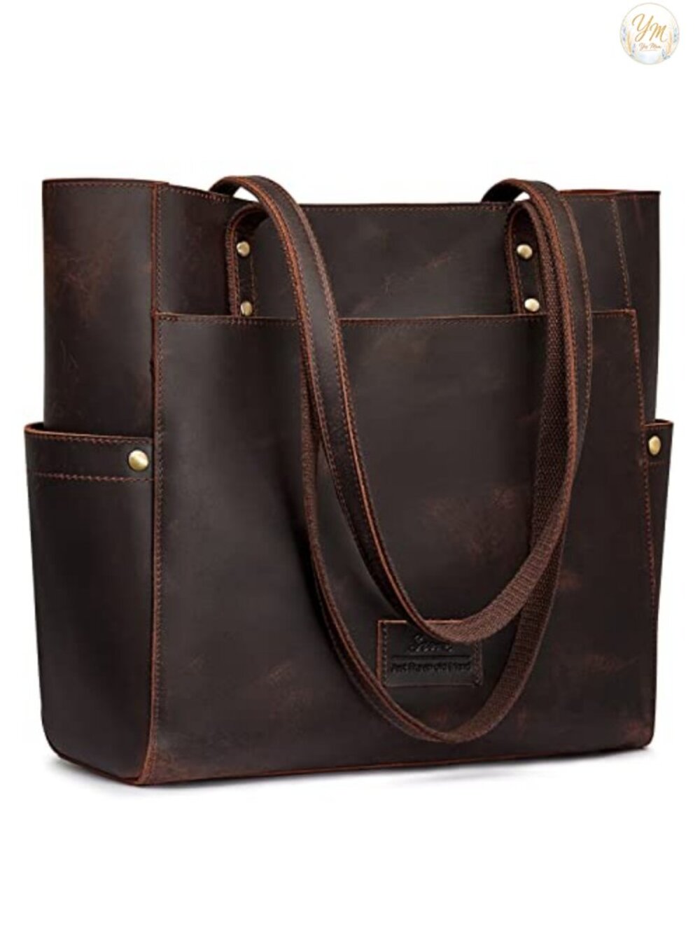 Genuine Leather Tote Bag Women Large Work Handbag Removable Pouch